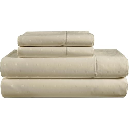 LANE LINEN 100% Egyptian Cotton Bed Sheets - 1000 Thread Count 3PC Twin Sheets Set, Long Staple Cotton Bedding Sheets, Sateen Weave, Luxury Hotel Sheets, Fits Upto 16" Mattress, Swiss Dot - Linen