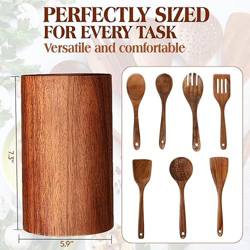 Miniatura 3 de KitchenClick - Juego de 9 cucharas de madera para cocinar, juego de utensilios de madera de teca con ganchos, soporte para cuchara, soporte