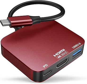 USB C to HDMI Adapter4K@60HZ, Vilcome HDMI to USB C Adapter Multiport with USB Type C PD & USB 3.0 Port, Compatible for MacBook Pro/Air, iPad Pro/Air, Dell XPS, iPhone 15 Pro/Max, Red