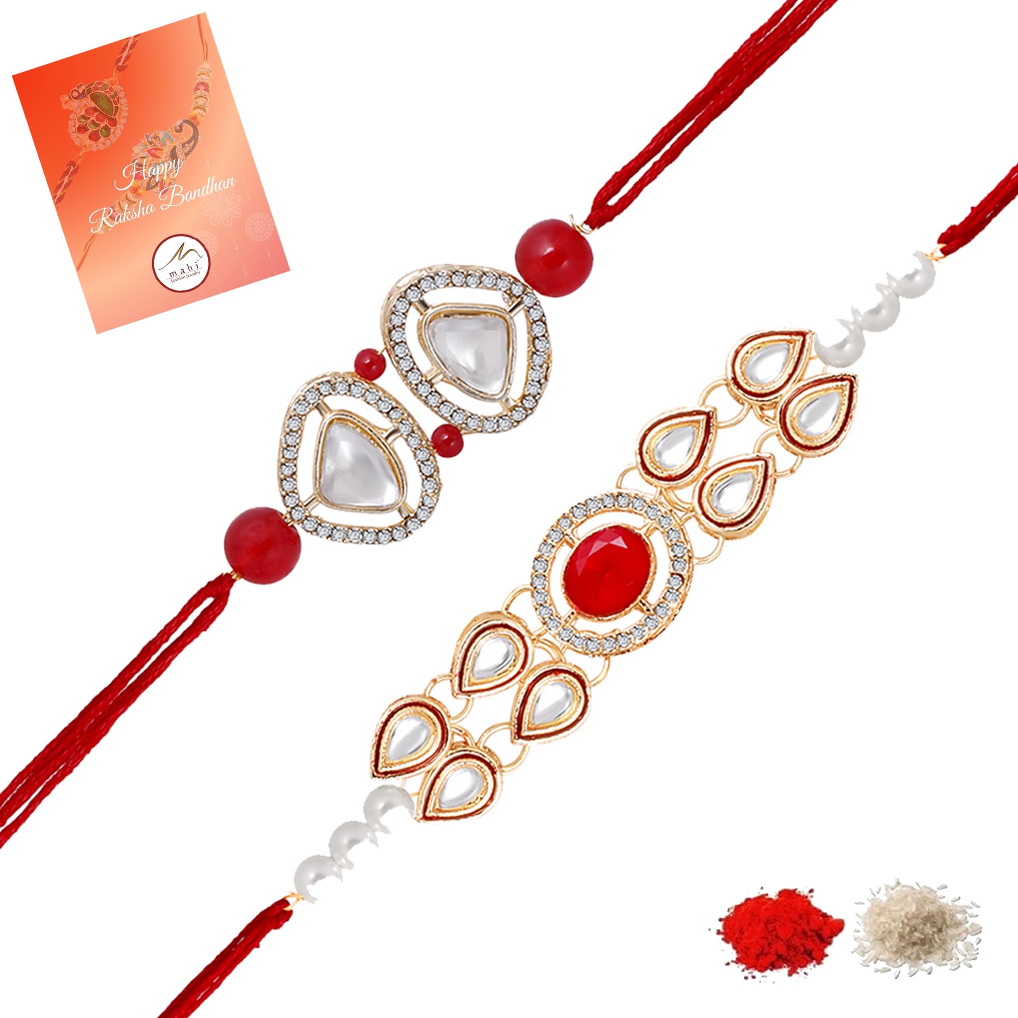Mahi Gold Plated Classic Kundan Studded Ethnic Thread Rakhi Set for Brother, Bhai, Bro (RCO1105730GRed) (B0D814WZZZ) Amazon Price History, Amazon Price Tracker