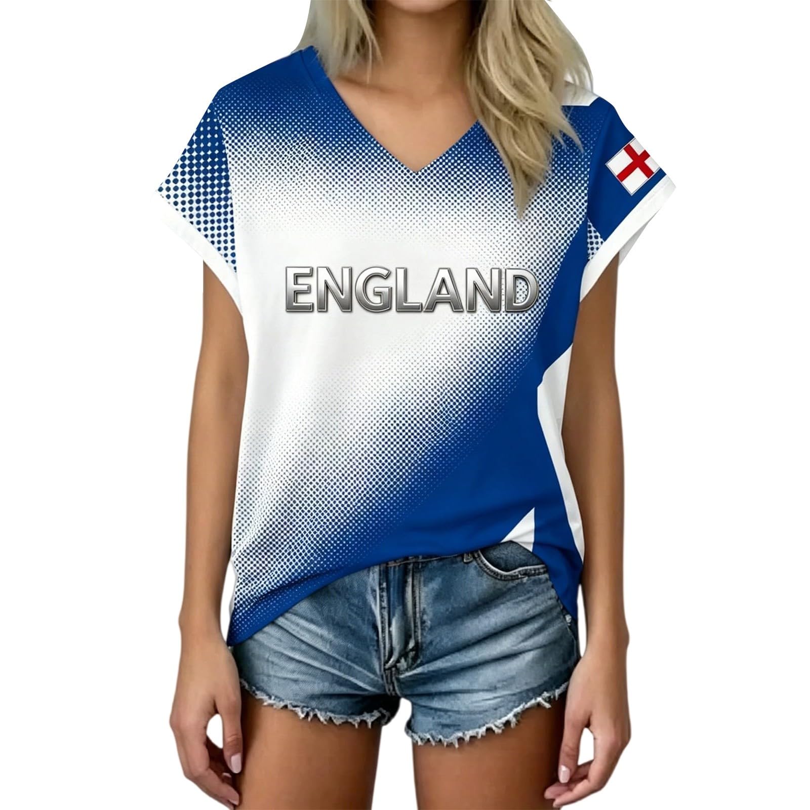 Retro England Football Shirt 2026 World Cup Jersey Tops for Women Ladies England T Shirt Womens Football Top V Neck Lightweight Breathable Classic Soccer T-Shirts Training for Summer Sport Fans Shirts
