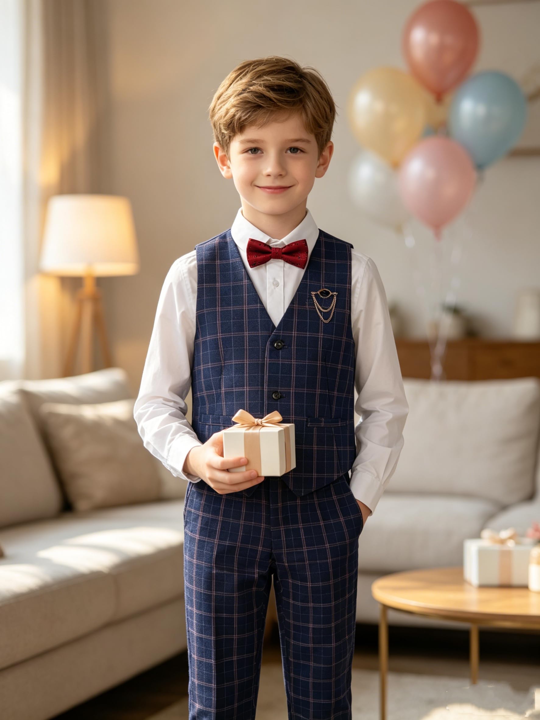 LOLANTA Zestaw kamizelki w kratkę dla chłopców, formalne stroje ślubne dla dzieci, odzież imprezowa Pageboy 3-14 lat
