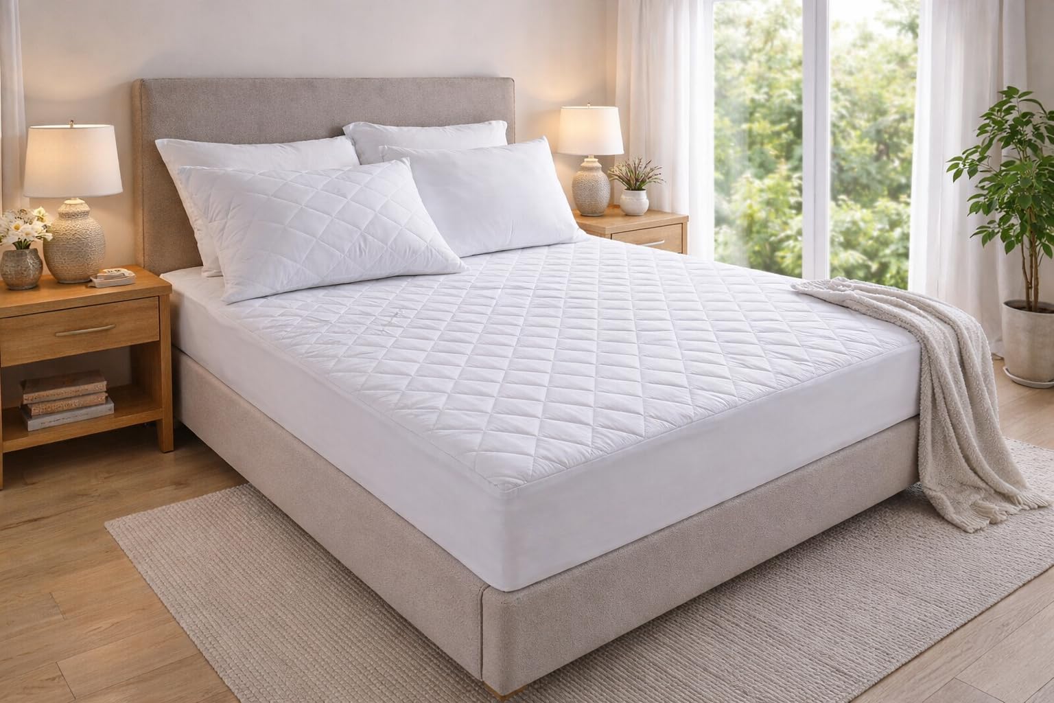 Artistic Fashionista Limited White 100% Egyptian Cotton Quilted Mattress Protector – Extra Deep 40Cm Fitted Mattress Cover Sheet – Breathable Non-Allergenic Mattress Topper Protector (4Ft - Small Double)