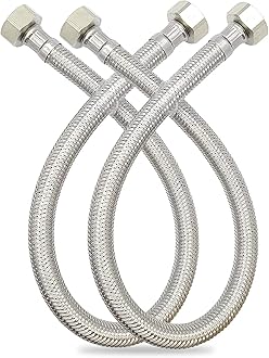 GLOBOMOTIVE 304 Grade Braided Stainless Steel Connection Pipe Hose Pipe for Wash Basin, kitchen Sink, Geyser - 24 Inch (2 Pieces Set, Pack of 1 Pair)
