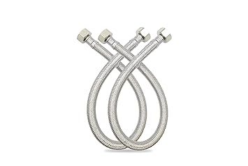 GLOBOMOTIVE 304 Grade Braided Stainless Steel Connection Pipe Hose Pipe for Wash Basin, kitchen Sink, Geyser - 18 Inch (2 Pieces Set, Pack of 1 Pair)