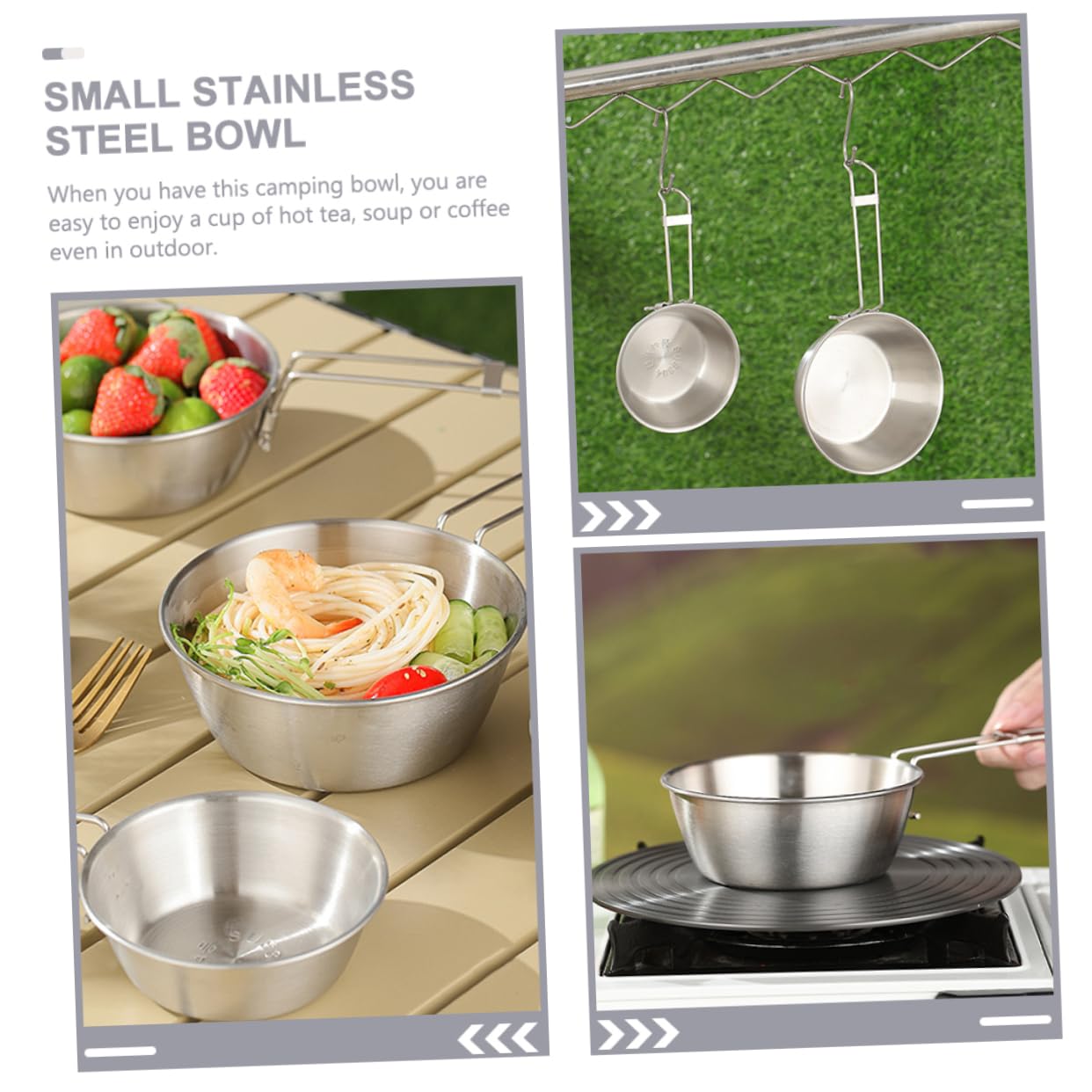 HANABASS Stainless Steel Folding Bowl Collapsible Bowl Set for Camping Multi-use Picnic Barbecue with Handle