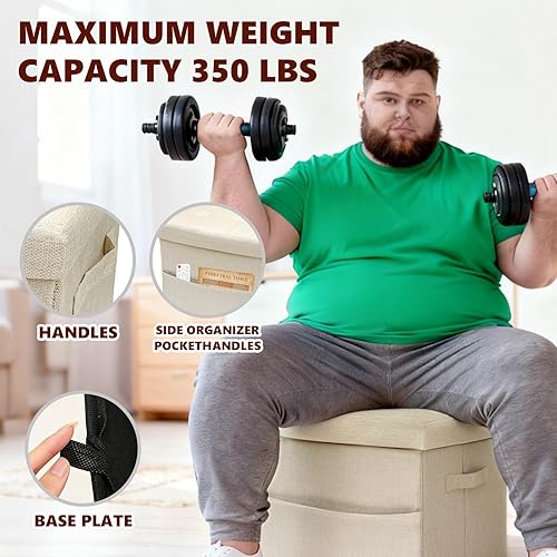 Miniatura 6 de ALASDO Reposapiés otomano de almacenamiento, otomano pequeño con almacenamiento, otomano plegable, reposapiés, banco para sala de estar, 17 x 13 x