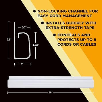 J Channel Desk Cable Organizer by SimpleCord – 5 White Raceway Channels - Cord Cover Management Kit for Desks, Offices, and Kitchens