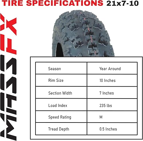 Miniatura 7 de MASSFX Juego de neumáticos delanteros de 21 x 7 – 10 y 20 x 10 – 9 traseros (2) para vehículos deportivos Quad todo terreno (ATV), utilitario (UTV)