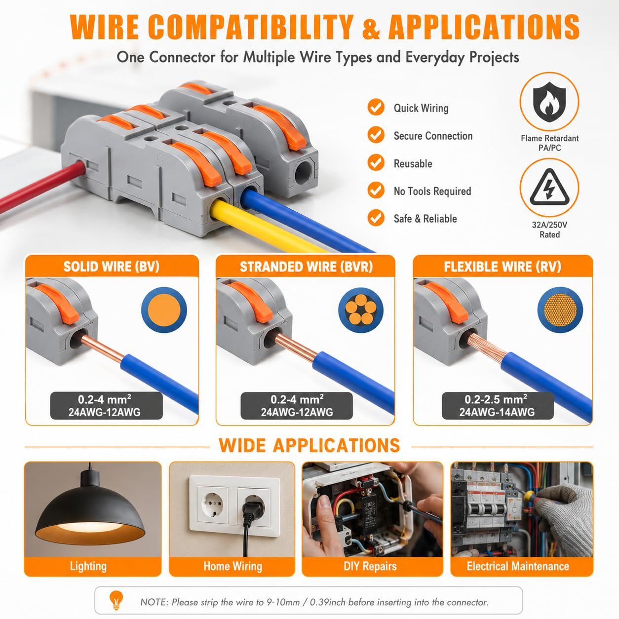 Lever Wire Connector 10 Pack, Quick Splice Inline Electrical Wire Connector Clips for 0.08–4 mm² Solid & Stranded Wires, Tool-Free Reusable Cable Terminals — Amazon image 7