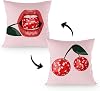 Hot Pink Preppy Funky Cherries Red Lip Decorative Reversible Throw Pillow Covers 18×18 Inch, Retro Groovy Pillow Cases Cushion for Girls Bedroom Living Room, Trendy Gifts for Women Girls Teens