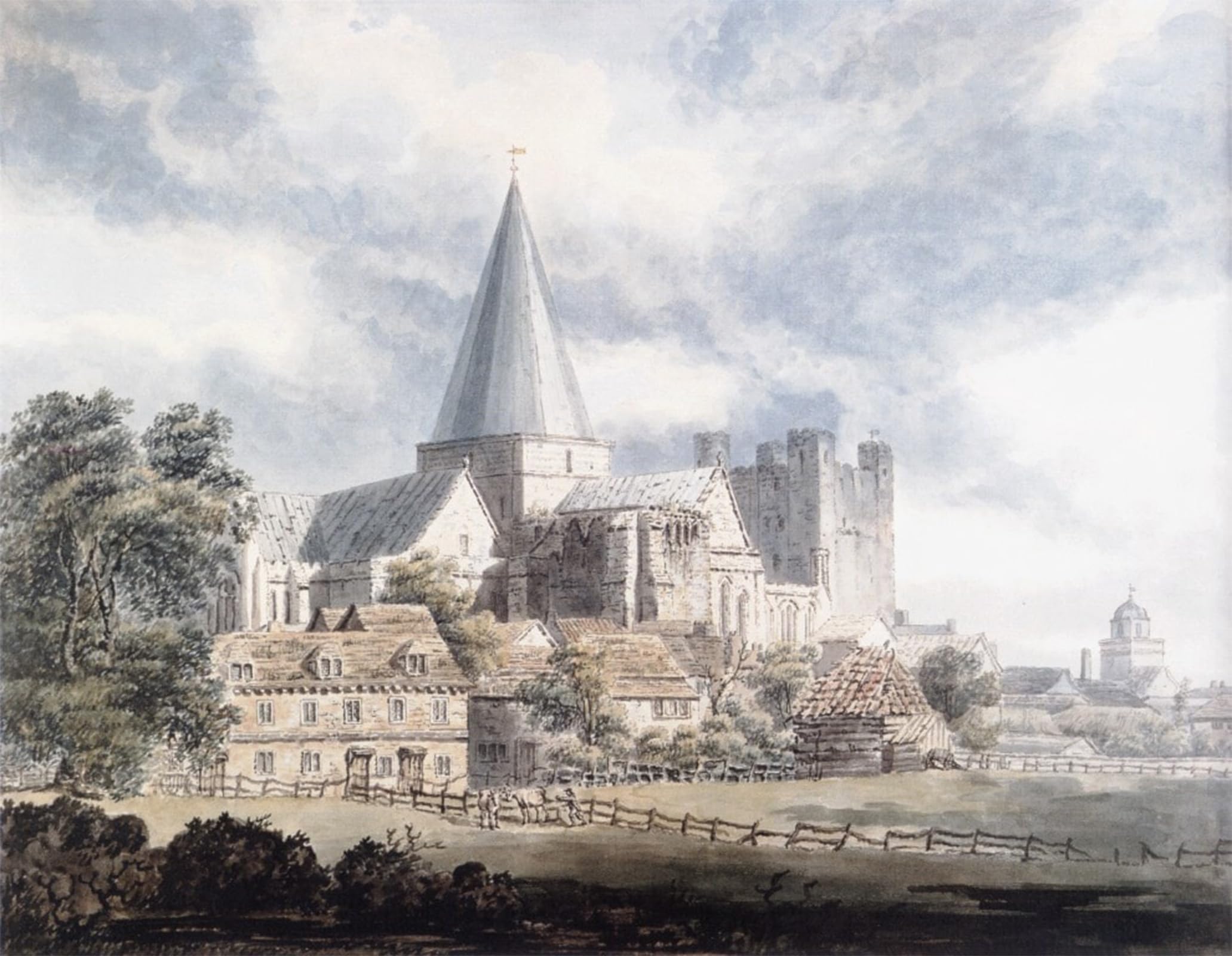 HRJUBWREE Retro Picture Art Painting Wall Poster Rochester Cathedral and Castle by Thomas Girtin Vintage Art Print for Home Decor 60x90cm
