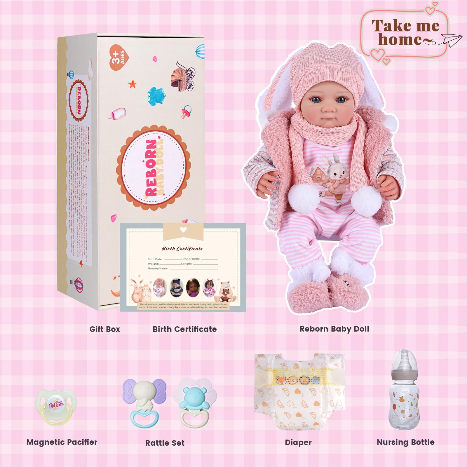 JIZHI Bambole Reborn Realistica 43cm Corpo Tessuto Capelli Dipinti Scatola Regalo Bambini +3 anni