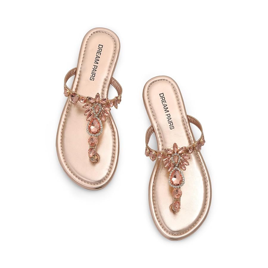 DREAM PAIRS Flip Flops For Women Dressy Rhinestone T-Strap