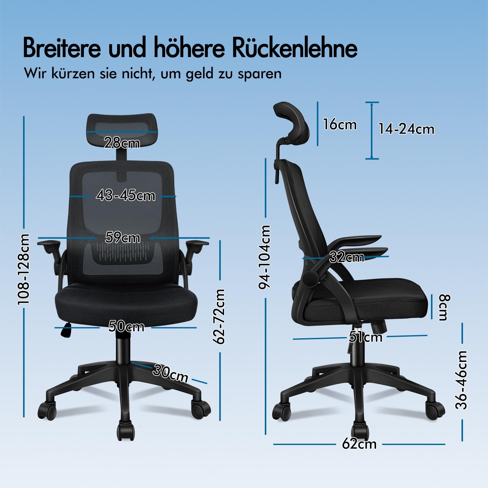 ALFORDSON Netzstuhl Bürostuhl Mesh Chefsessel Wippfunktion, ergonomisch Schreibtischstuhl höhenverstellbarer,360° Drehstuhl, PC-Stuhl Besprechungsstuhl,klappbare Armlehnen,180 kg belastbar,Schwarz