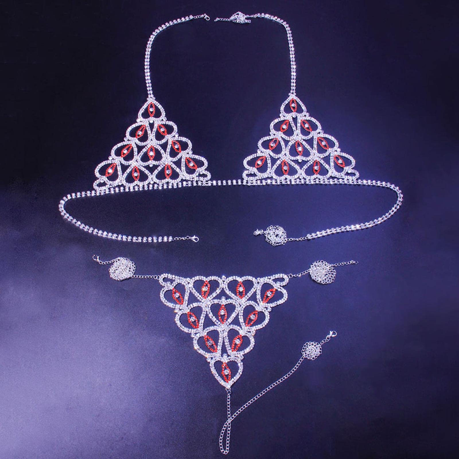 KLXSIVU Body Chains Rhinestone Heart Chain Bra Harness For Women Jewelry Crystal Thong Bikini Set (2)