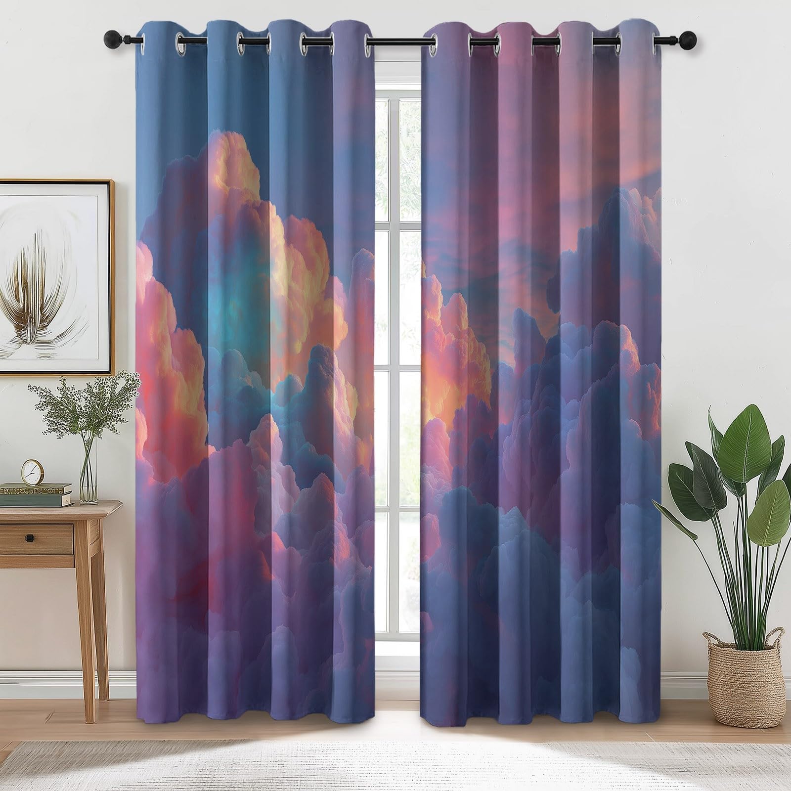 Rideaux Occultants 91.5L X 160H cm (2 Panneaux), Style Imprimé Nuages Oniriques Et Éthérés, Draperies Anti-Chaleur pour Chambre d'enfant, Rose