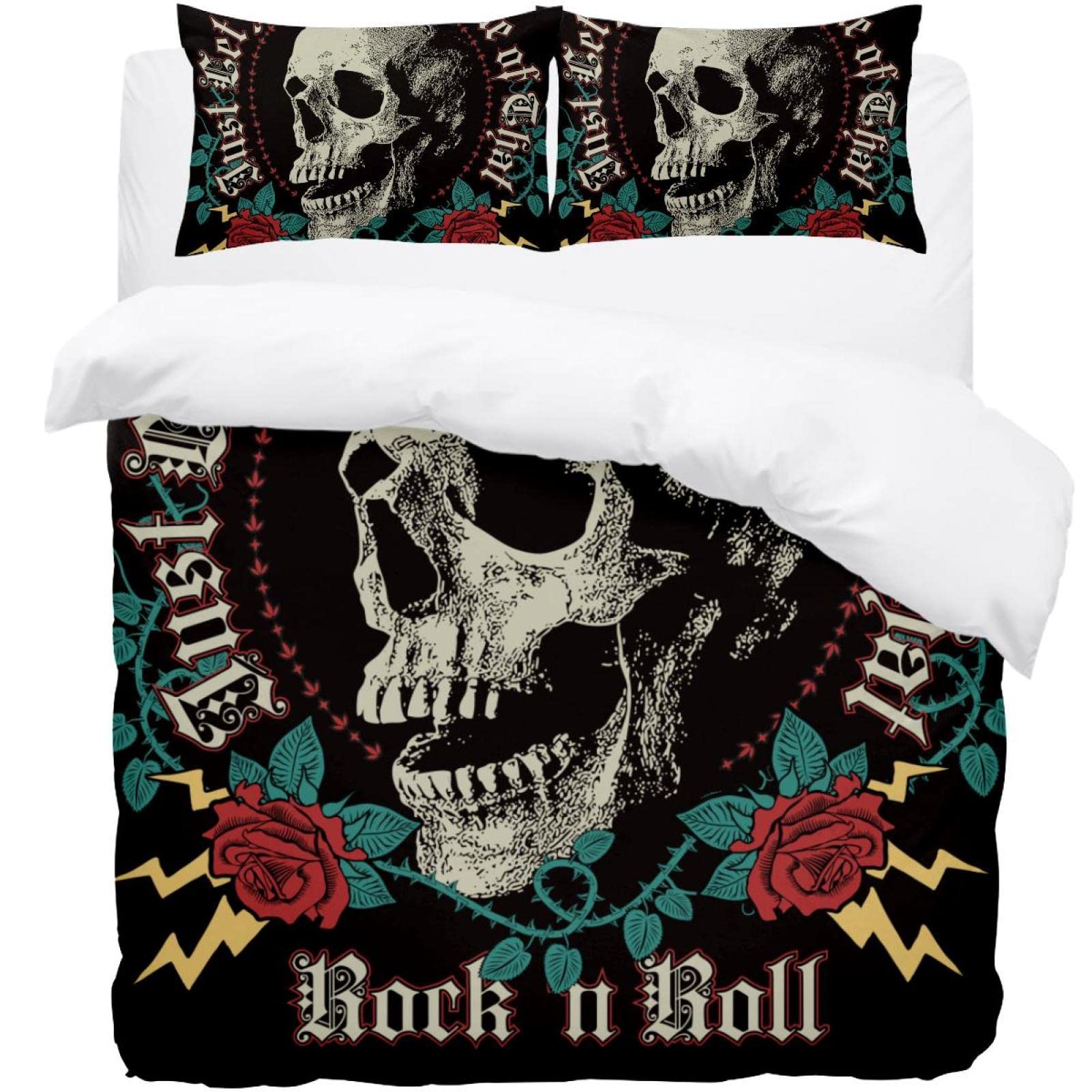 Parure de lit rock and roll pour remplacer un linge de lit classique par un motif crâne floral