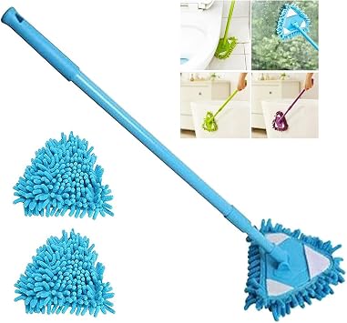2022 New Rotatable Triangle Cleaning Mop with 2 Mop Replacement Heads, 180 Degree Spin, Wet & Dry Microfiber Ecloth for Bathroom Floor, Wall Blue