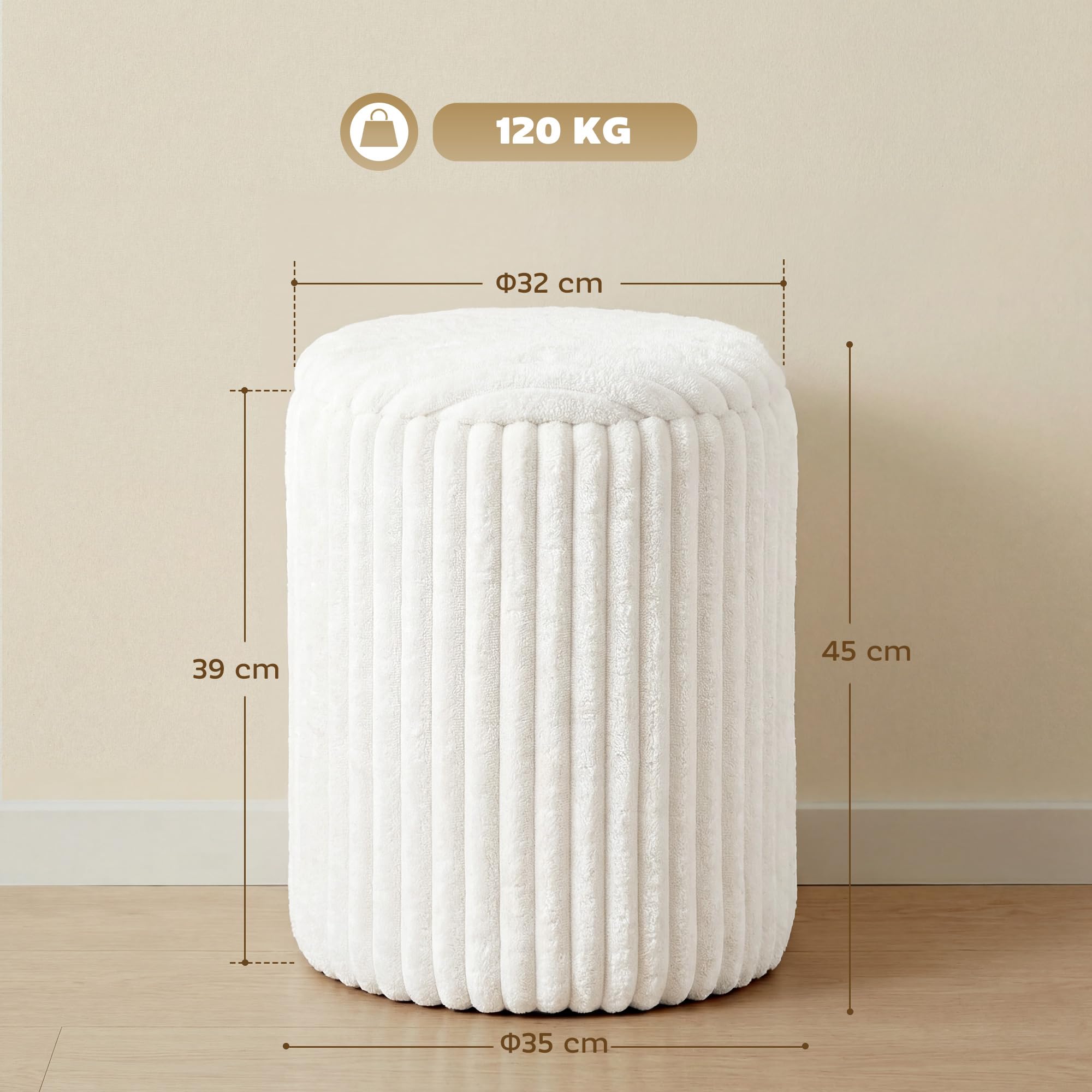 HOMCOM Sitzhocker mit Stauraum, Runder Hocker Modern, 35x35x45 cm Weiß