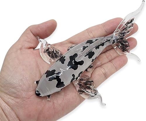 Miniatura 3 de WitnyStore Pequeña figura de pez de carpa Koi de 5 pulgadas, color negro transparente Miniatura soplada a mano de cristal pintado a mano animal