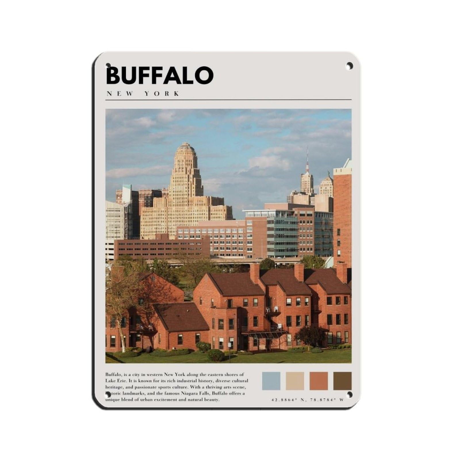 Buffalo New York Poster Buffalo NY Buffalo Art Tin Sign Vintage Metal Pub Club Cafe Bar Home Wall Art Decoration Poster Retro 12x16inch(30x40cm)
