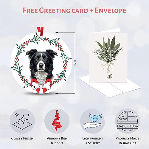 Miniatura 2 de Adorno personalizado de Border Collie para árbol de Navidad, regalos personalizados con nombre de mascota para amantes de los perros, decoración de