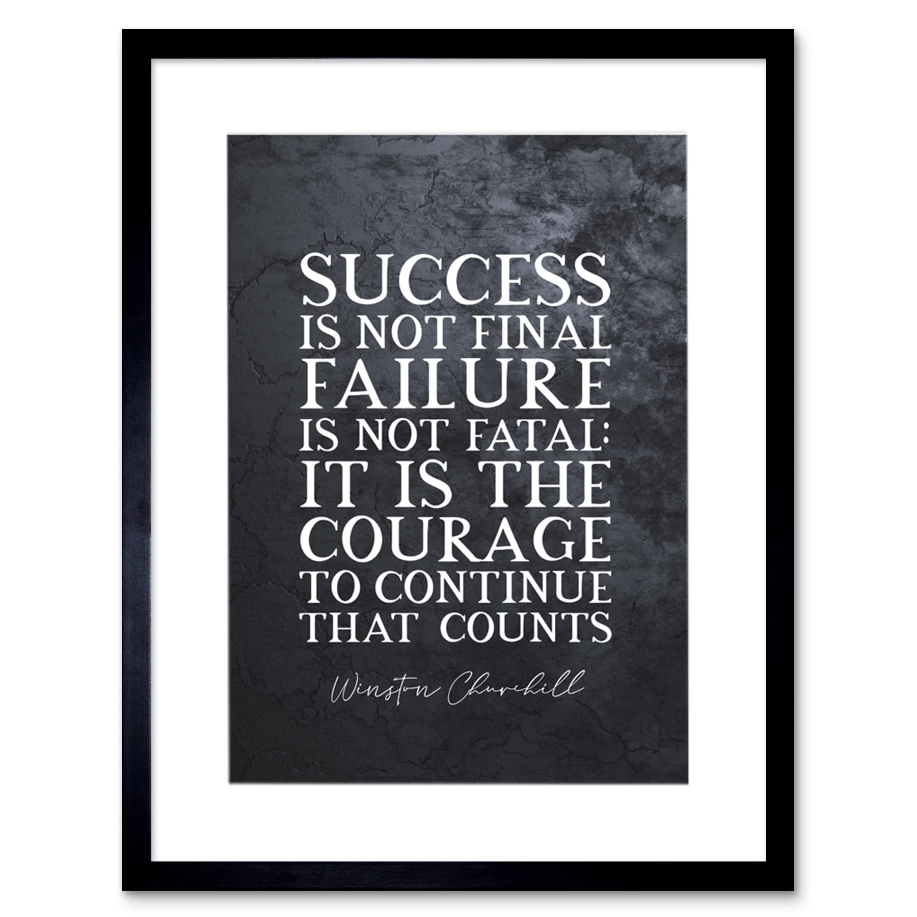 Artery8 Slate Quote Winston Churchill Success Artwork Framed Wall Art Print 12X16 Inch