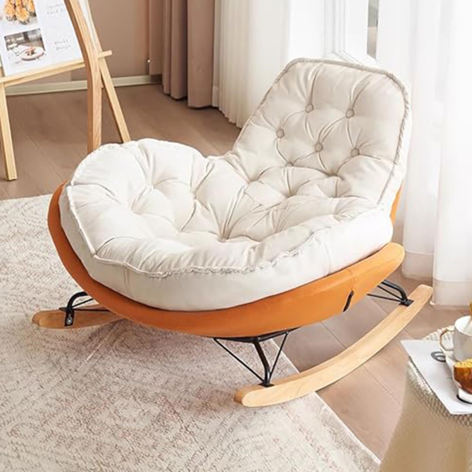 Modern Velvet Deer Skin Rocking Chair with High Back Comfortable & Relaxing Ideal for Bedroom & Living Room (ge) - Stylish Home Decor
