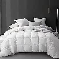 Hotel Grand Edredom de penas de ganso branco luxuoso de fibra de pluma de ganso completo, 100% algodão, enchimento de edredom para todas as estações, edredom macio de calor médio com 8 laços nos