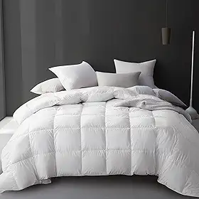 Hotel Grand Edredom de penas de ganso branco luxuoso de fibra de pluma de ganso completo, 100% algodão, enchimento de edredom para todas as estações, edredom macio de calor médio com 8 laços nos