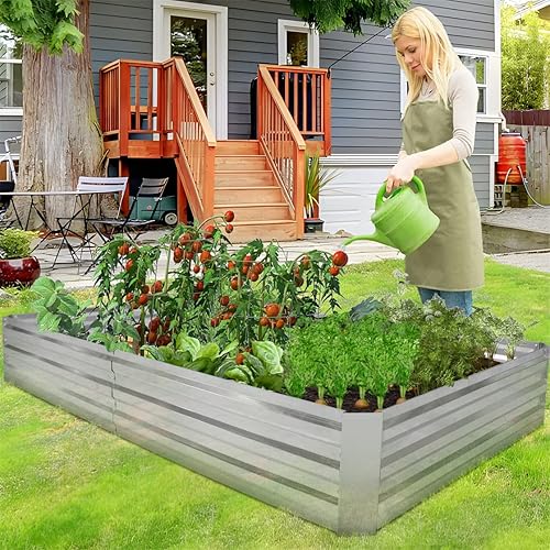 Miniatura 7 de HKLGorg Jardinera elevada galvanizada de 6 x 3 x 1 pies, macetero galvanizado grande de metal, cama de jardín elevada de metal para flores, verduras