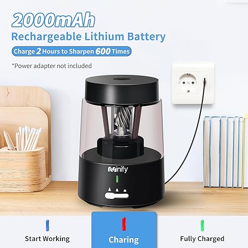 Miniatura 4 de Minify Sacapuntas eléctrico, sacapuntas de alta resistencia, con batería recargable, para lápices de colores de 0.236 a 0.315 pulgadas, parada
