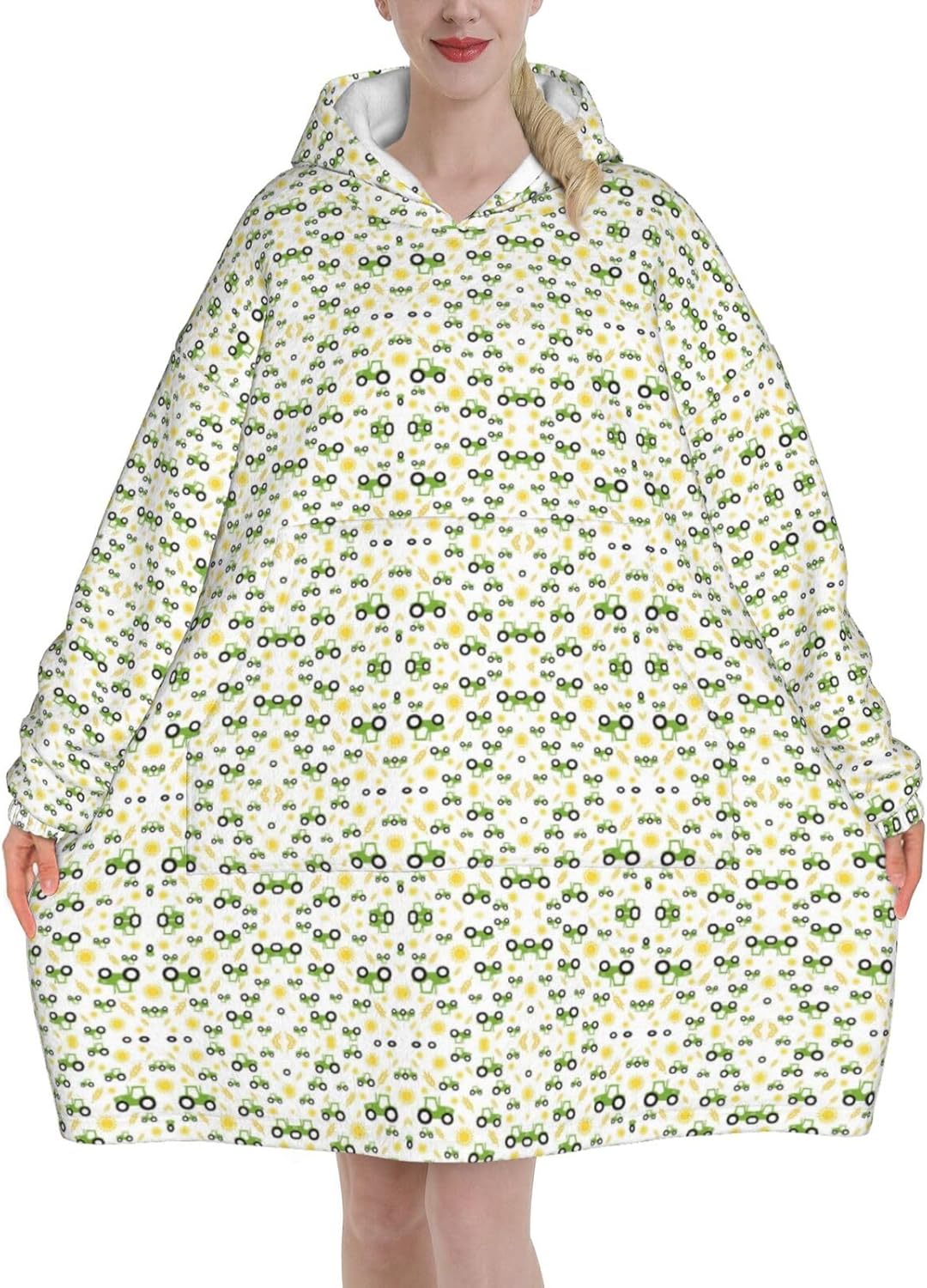 MUSM Tractor Farming Print Blanket Hoodie Fleece Sweatshirt Blanket With Sleeves And Pockets