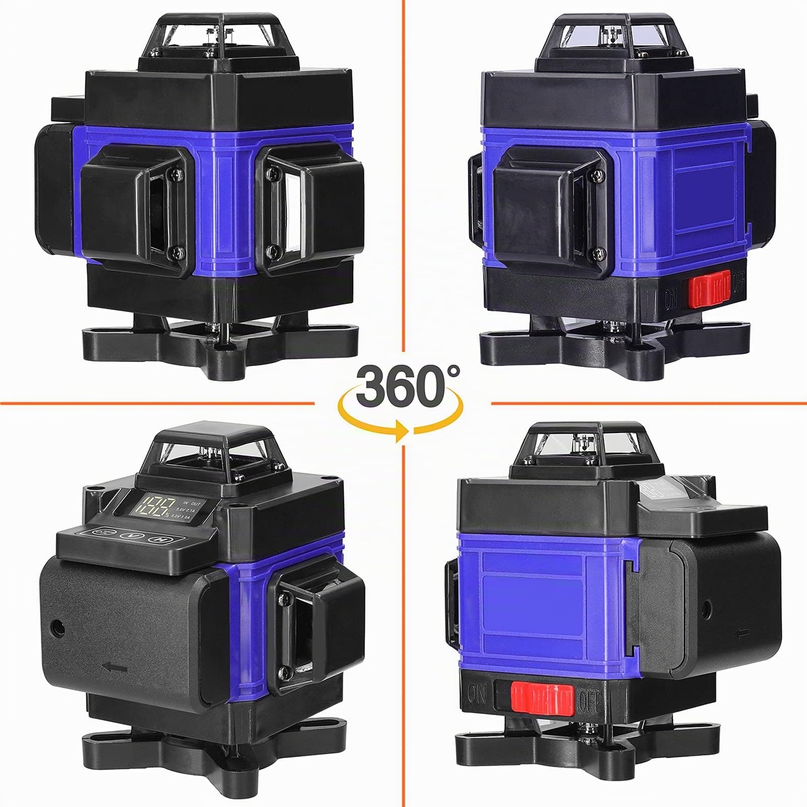 Geevorks Nivel Láser Autonivelante 3°,4D 16 Líneas Laser Nivel Verde 2 Batería Recargable,Base de Rotación y Soporte Montado,Control Remoto y Control Móvil (Azul, con Trípode)