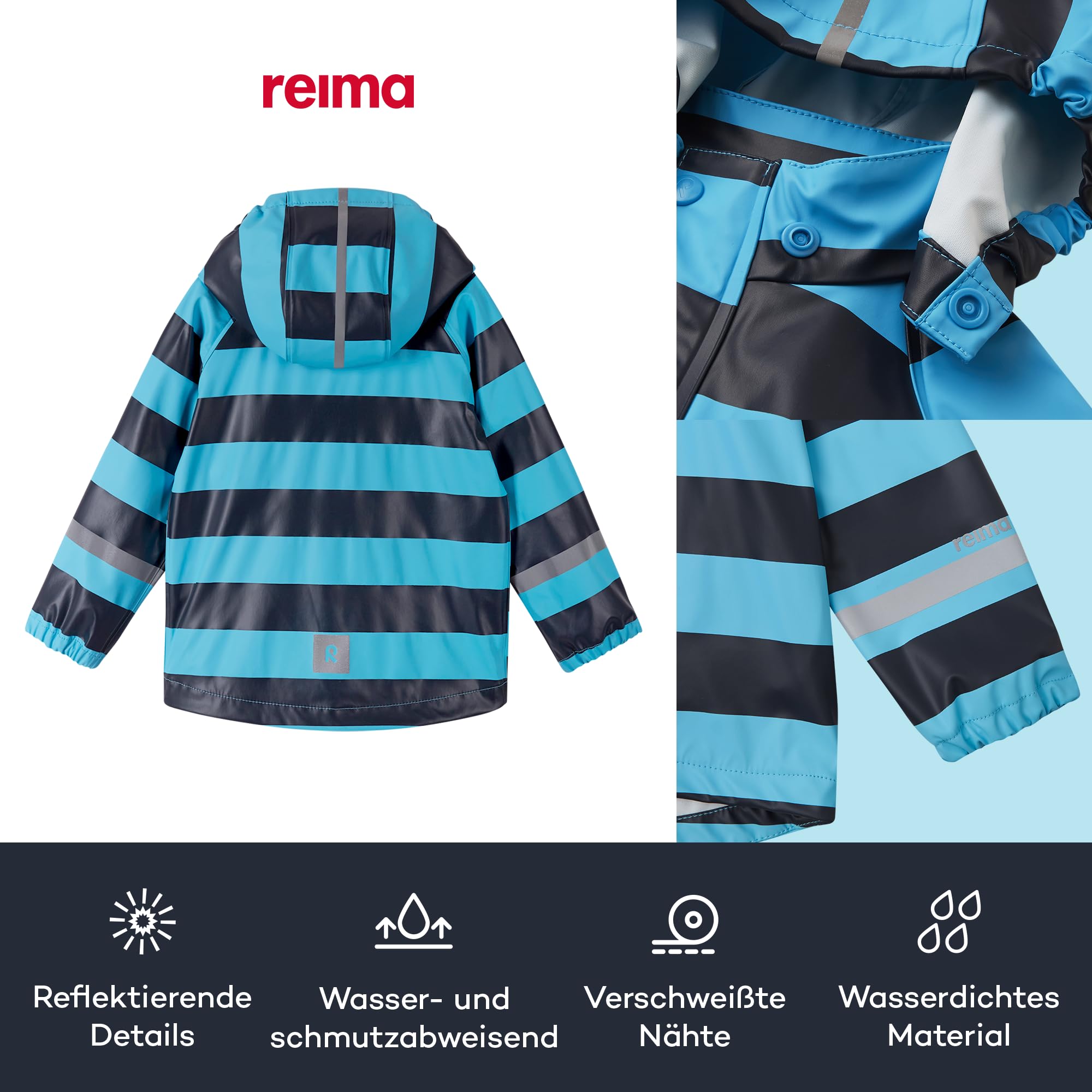 Reima - Vesi Regenjacke für Kinder - Wasserdichte Regenjacke für Jungen und Mädchen mit verschweißten Nähten, abnehmbarer Kapuze und reflektierenden Details