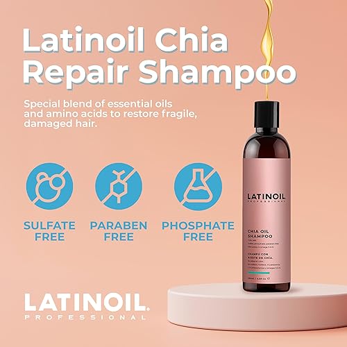 Miniatura 2 de LATINOIL Chia Repair Shampoo sin sulfatos  Producto natural para cabello rizado texturizado aceitoso, seco, de color, rubio, gris y rojo, para