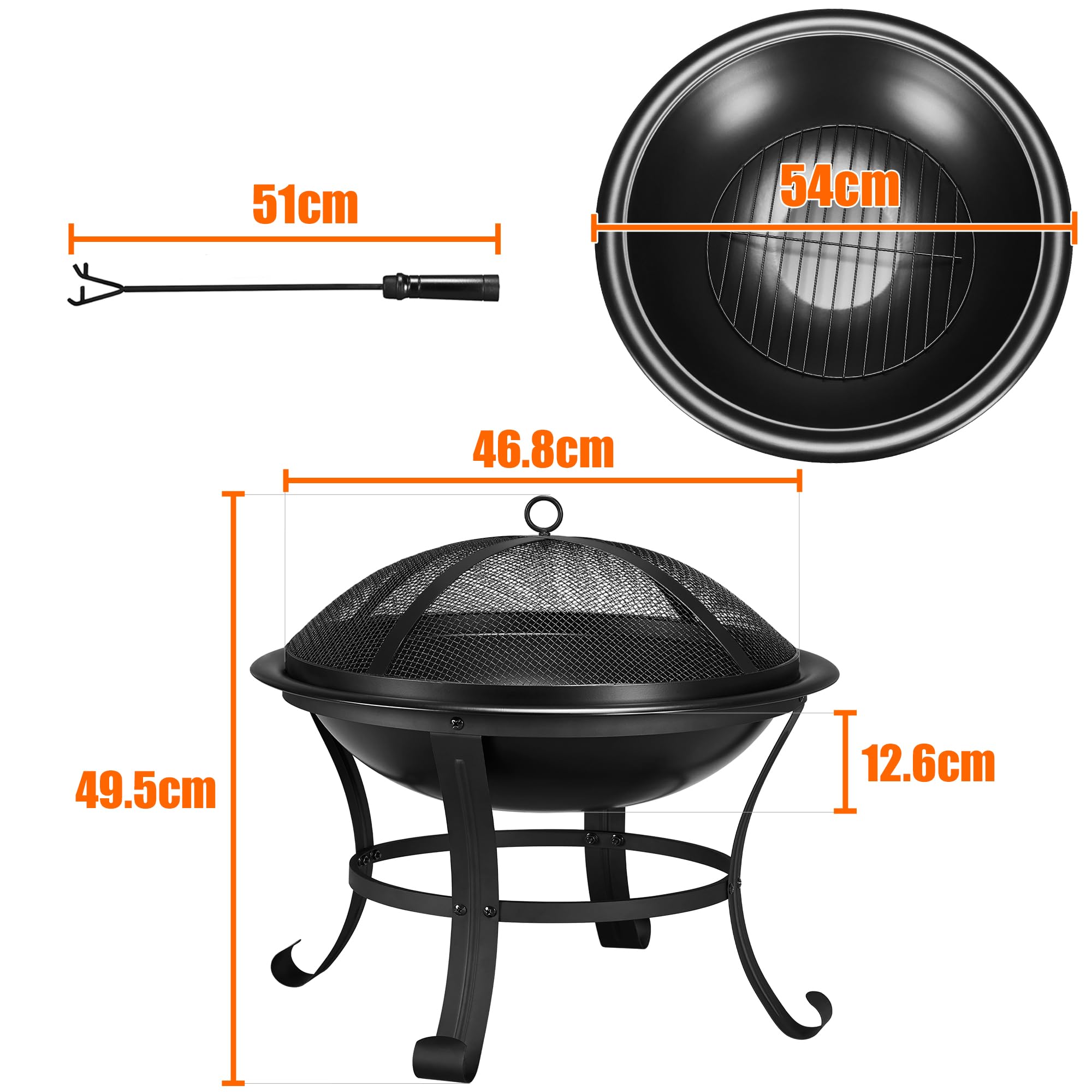 Yaheetech Ø 54cm Feuerschale mit Funkenschutz, Outdoor Feuerstelle Feuerkorb, Fire Pit, Feuerschalen für den Garten, Heizung, Terrasse, Lagerfeuer und Camping
