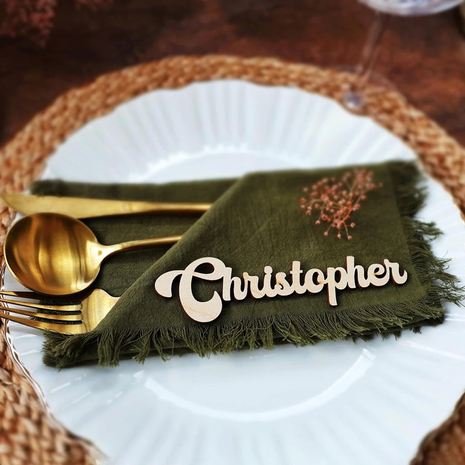 Targhette personalizzate per il nome del tavolo, segnaposto vintage per matrimoni, biglietti di compleanno, etichette da tavolo in acrilico, targhetta con nome laser, souvenir per feste (legno, 100