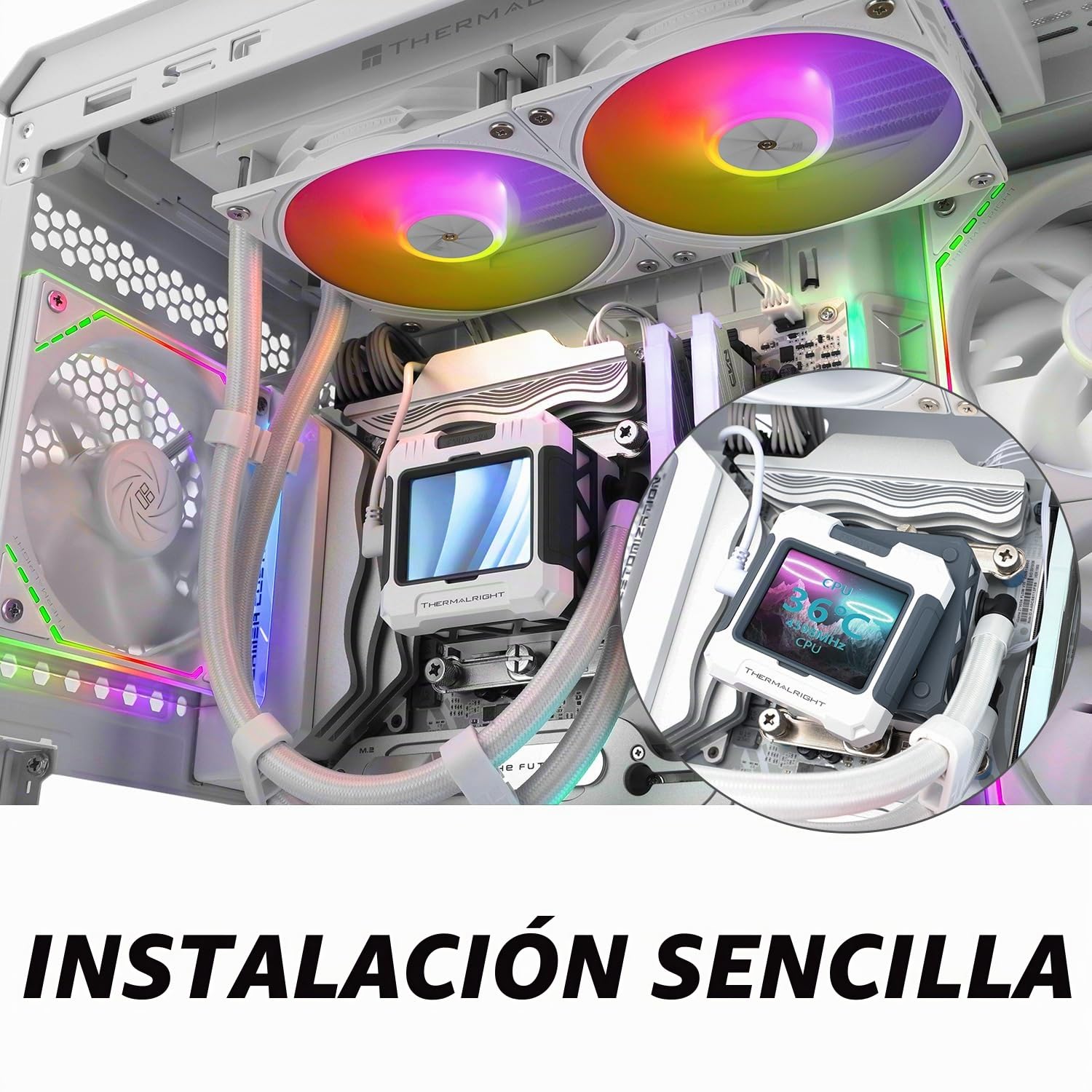 TR FW 240 Blanco ARGB Enfriador de agua para CPU, Sistema de refrigeración por agua con dobles ventiladores PWM, Pantalla LCD IPS con resolución de 320 x 240, para AMD / AM4 / AM5 e Intel LGA1700