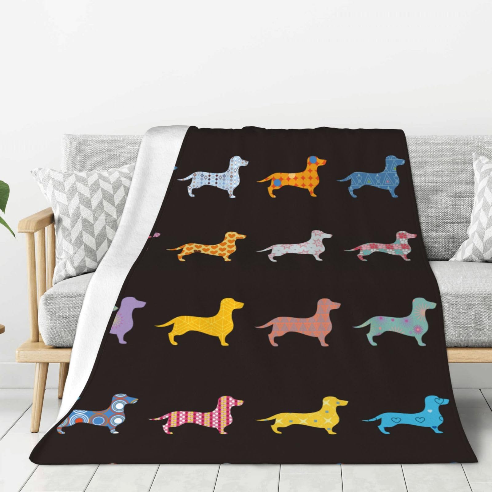 Xinvast Black Dachshund Dog Dachshund Blanket Animals Pet Print Throw Blanket Super Soft Flannel Fleece Throw Blanket Lightweight Plush Fuzzy Bed Blanket For Couch 50"X60"