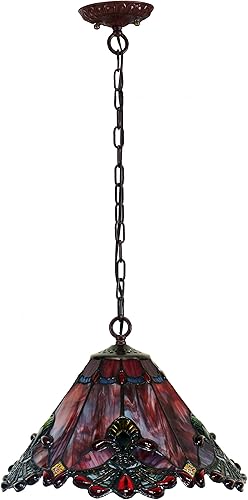 Miniatura 4 de Bieye L10719 Lámpara colgante de techo de vidrieras estilo barroco Tiffany con pantalla hecha a mano de 13 pulgadas de ancho (rojo)