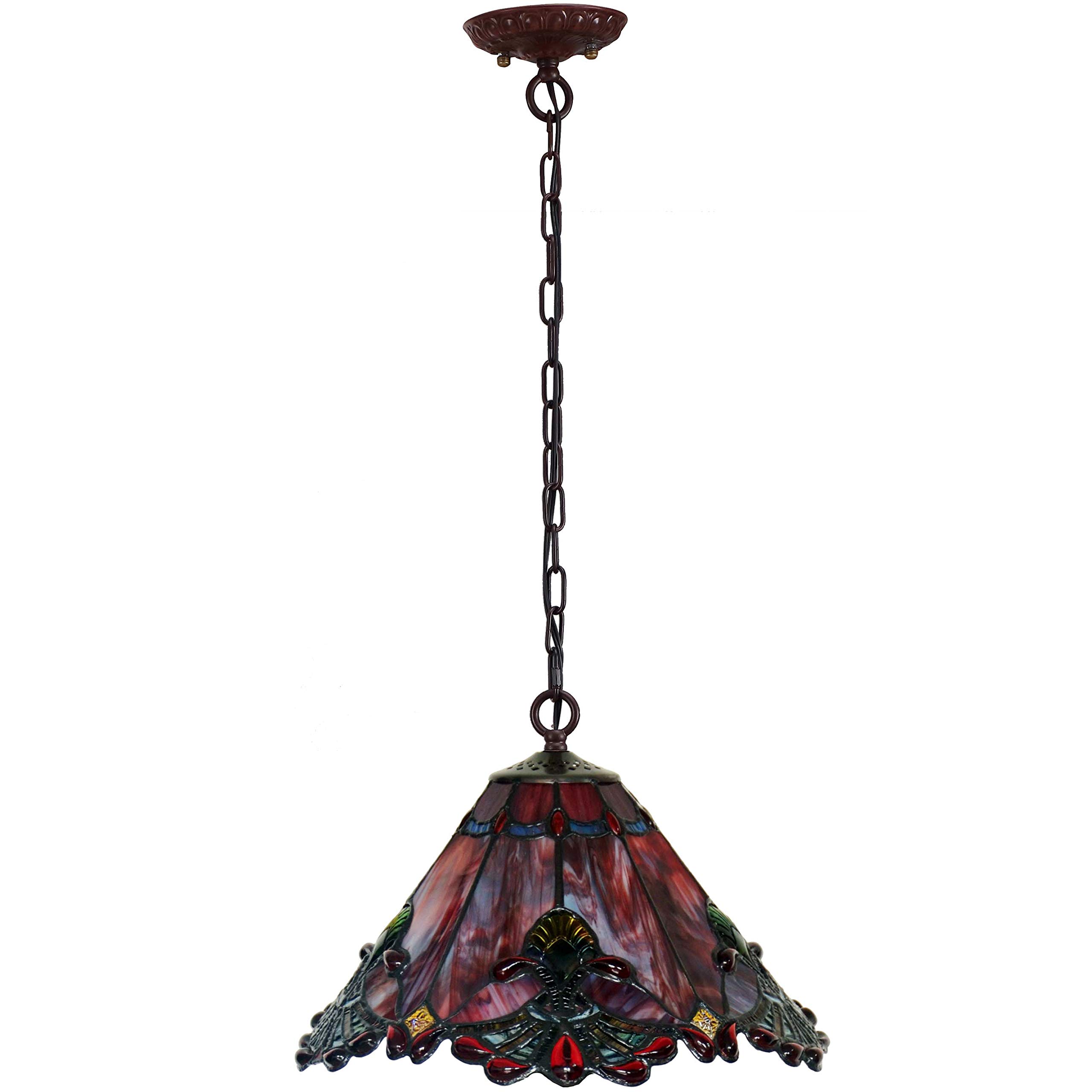 L10719 Lámpara colgante de techo de vidrieras estilo barroco Tiffany con pantalla hecha a mano de 13 pulgadas de ancho (rojo) 4