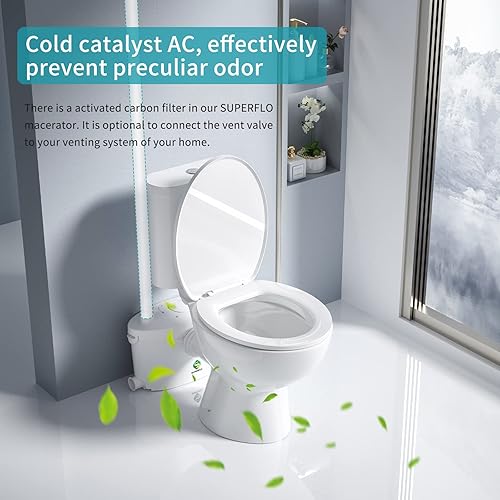 Miniatura 8 de SUPERFLO Bomba maceradora de 600 W sistema de inodoro empotrado macerador para sótano inodoro moderno silencioso y eléctrico con tanque de inodoro y