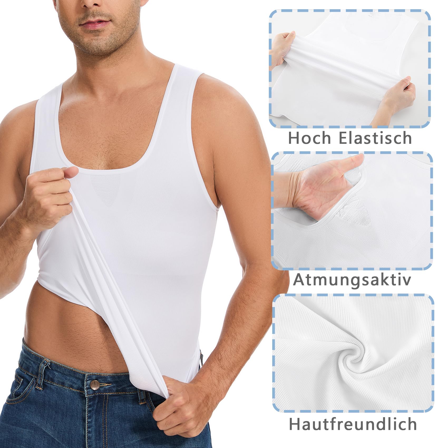 ONEW Shapewear Tank Top Herren Bauchweg Kompressions-Shirt Figurformendes Unterhemd Ärmelloses Oberteil Taillen Trainer Body Shaper