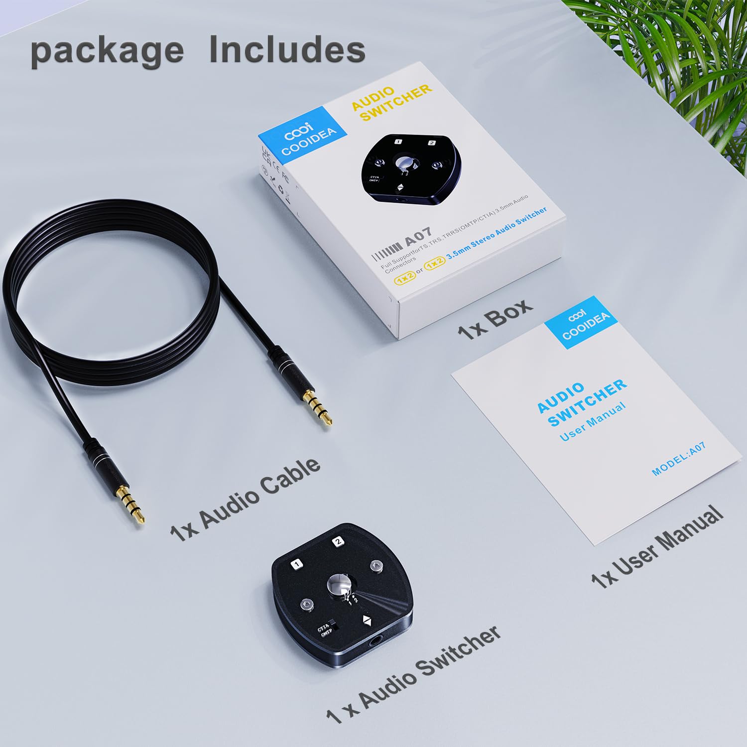COOIDEA 3.5mm Audio- Switch & Splitter – 1(2) Eingang 2(1) Ausgang AUX- Audio-Umschalter, unterstützt TS, TRS, TRRS, rauschfrei, kompatibel mit PC, Laptop, Smartphone und Kopfhörer