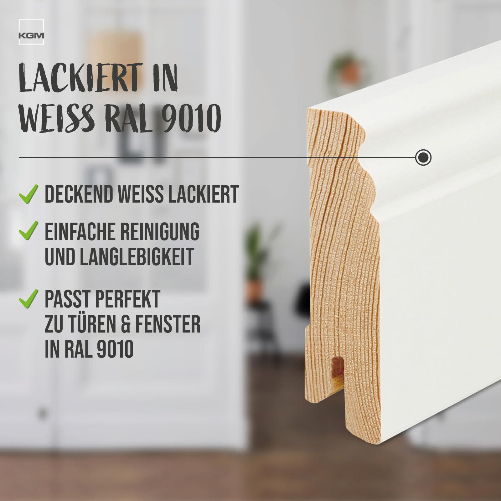 KGM Hamburger Massivholz Sockelleiste - Weiß - 2400 x 18 x 78 mm - 10 Stk.