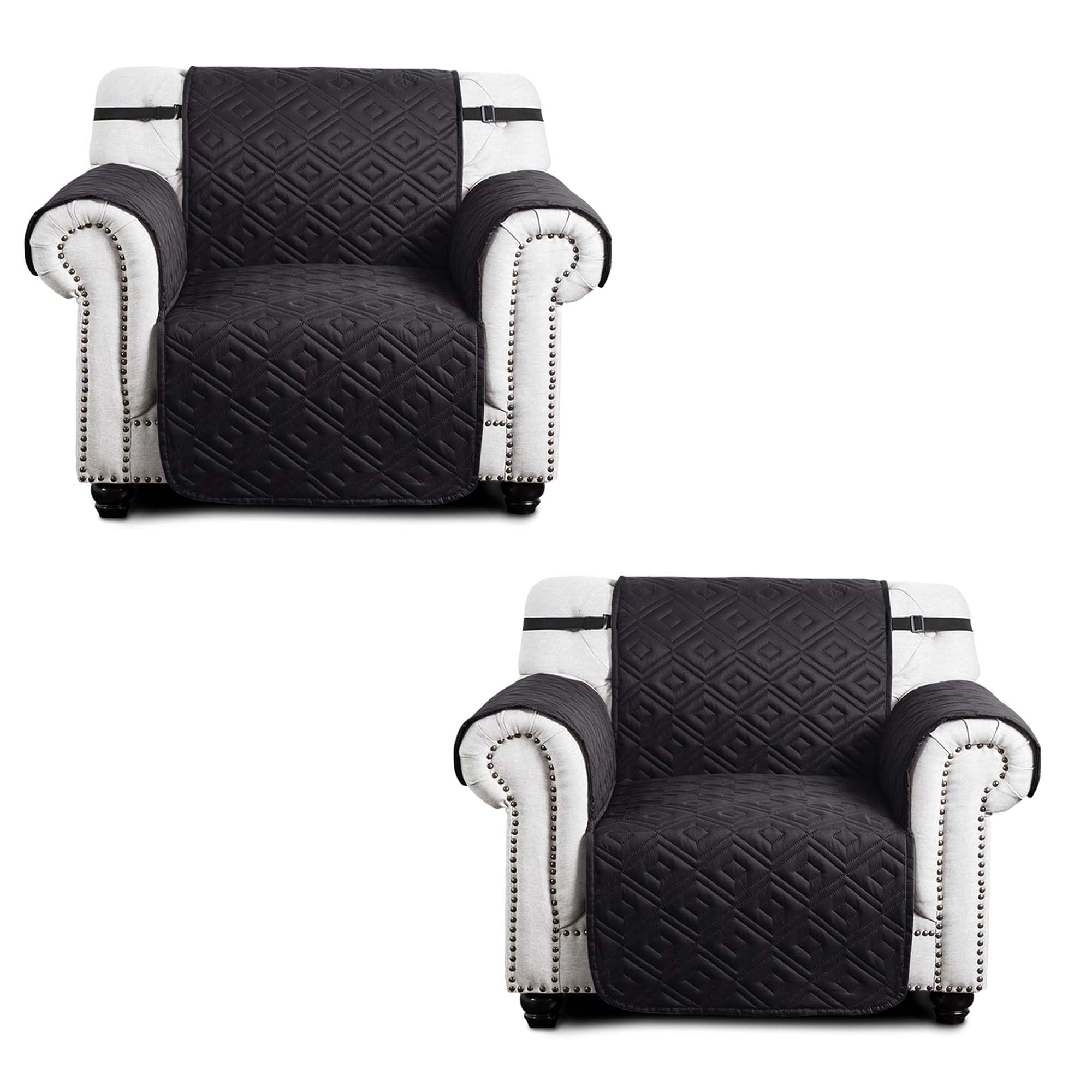 Hafaa Sofa Cover 1 Seater Water Resistant Sofa Slipcovers 2 Pack Black/Dark Grey Non Slip Reversible Sofa Covers with Elastic Strap - Washable Sofa Protectors from Pets/Kids/Dogs โ image 1