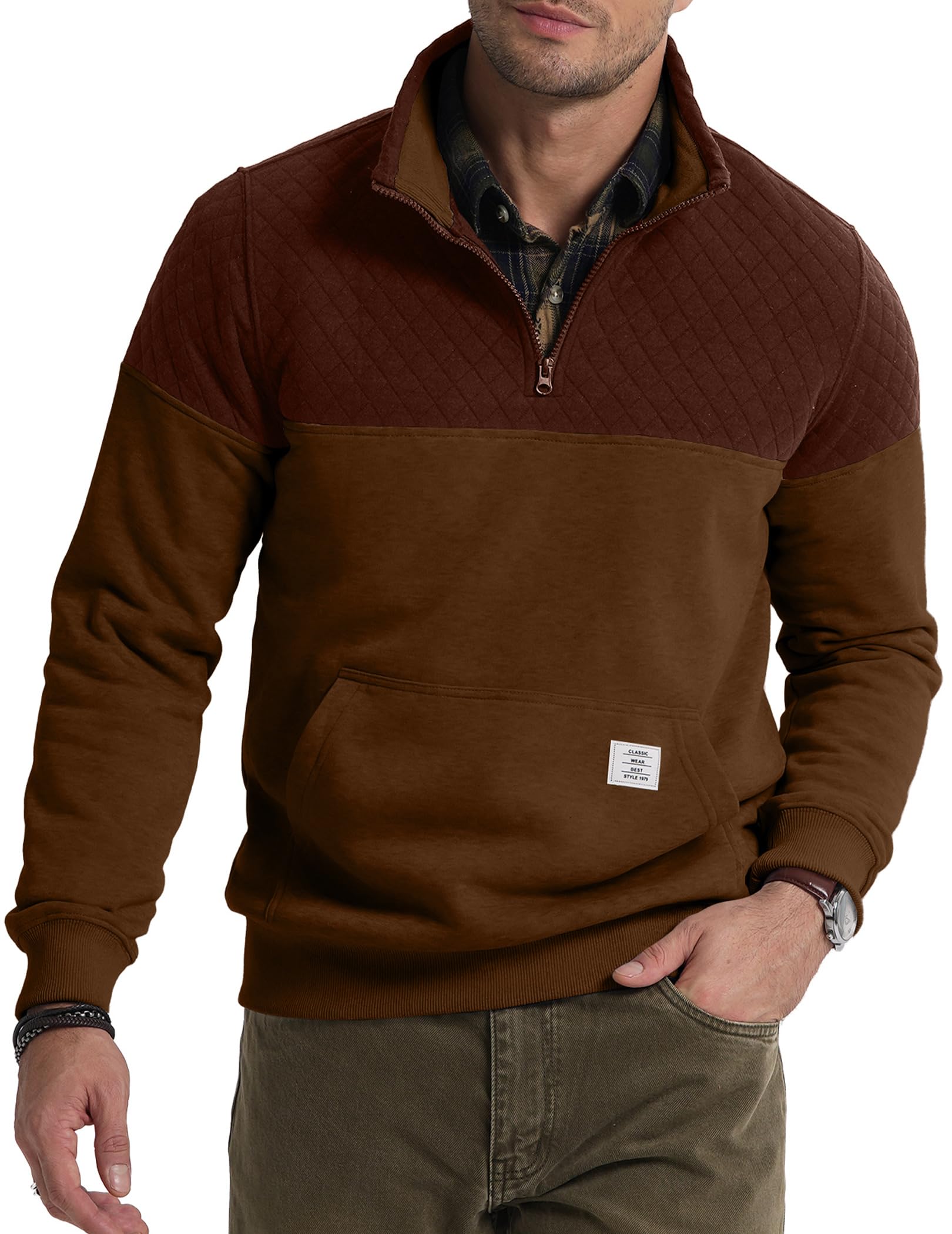 Men's Quarter Zip Pullover Quilted Sweatshirt