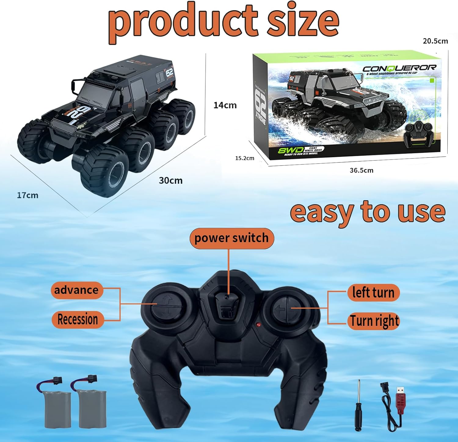SEKAIHT Amphibious Remote Control Car RC Boats Waterproof RC Monster Truck 2.4GHz 8WD 2 Battery Drift RC Stunt Cars for Boys Girls Age 8-12,Kids Birthday Gifts Pool Toys